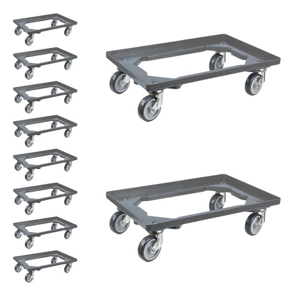 PROREGAL SparSet 10x Transportroller für Euroboxen 60 x 40 cm mit Gummiräder Grau Offenes Deck 4 Lenkrollen Traglast 300 kg
