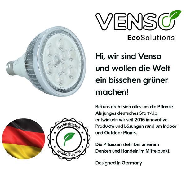 Parus by Venso Growlight Indoor plants LED E27 Pflanzenlampe, Vollspektrum, 18W Pflanzen Lampe, Venso Ecosolutions , verbesserte Photosynthese, höhere Chlorophyllbildung, Venso Pflanzenlampe Weiß