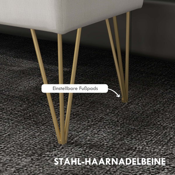 HOMCOM Sitzbank Polsterbank mit Stauraum, Leinenoptik, Bettbank mit Stahlbeine, für Schlafzimmer, Wohnzimmer, Flur, 100 x 40 x 49 cm, Creme