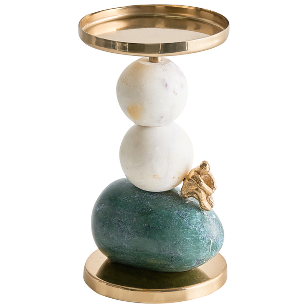 Dekorative Säule mit Schale, bestehend aus Marmor und Metall