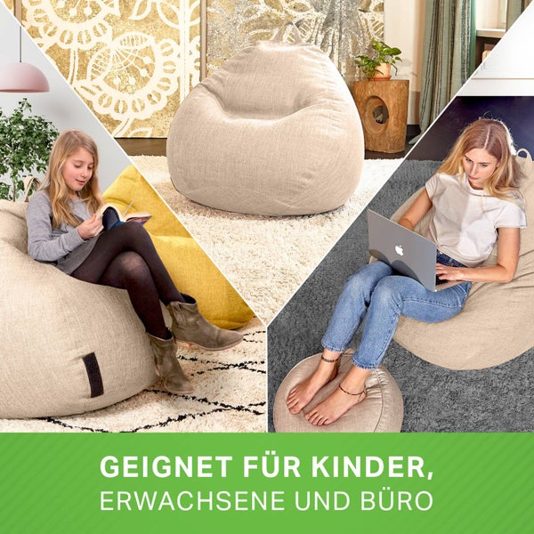 Green Bean Indoor Sitzsack mit 200 Liter mit EPS-Perlen Füllung Kuschelig Weich Waschbar - Drinnen Stoff Bodenkissen Liegekissen Sitzkissen Lounge - Sand Creme