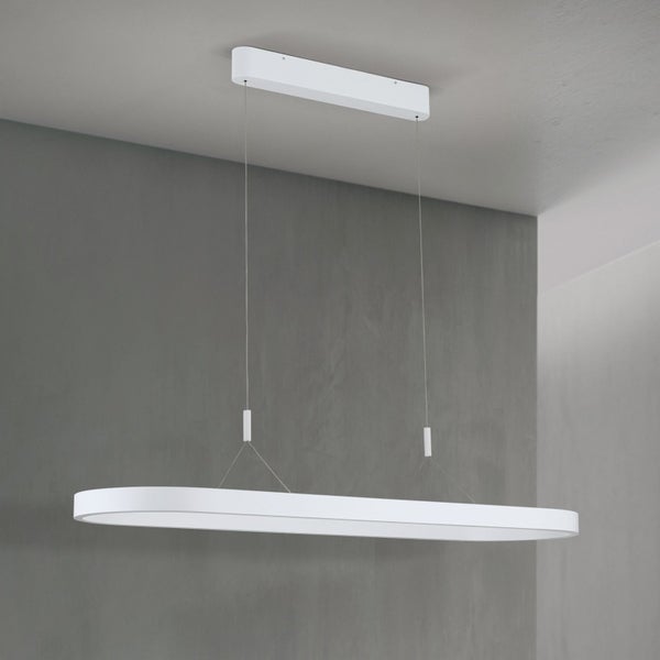 Moderne längliche LED Pendelleuchte mit flachem Design und Deckenbefestigung für eine gleichmäßige Raumbeleuchtung