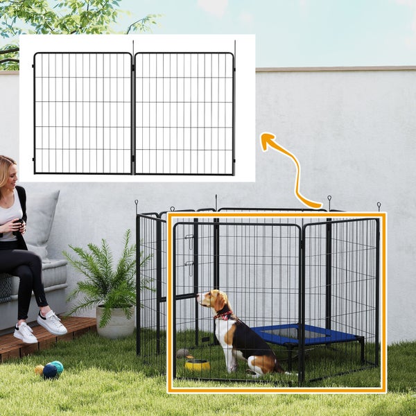 PawHut 2er-Set Erweiterung 2 Hundezaun-Paneele für Freigehege, 80 x 100 cm Welpenzaun aus Stahl, für kleine bis große Hunde Schwarz