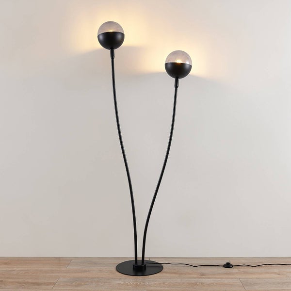 Lucande Stehlampe Dustian (Design, Modern) in Schwarz aus Glas (2 flammig E27) - Design Stehleuchte Floor Lamp Standleuchte Wohnzimmerlampe Wohnzimmerleuchte