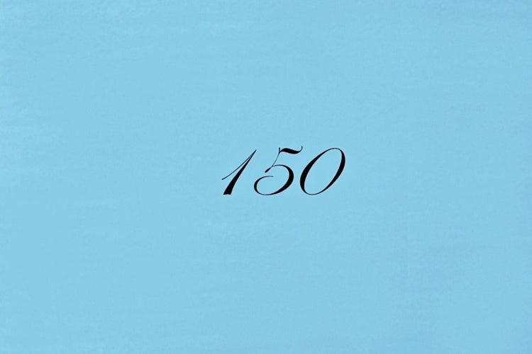Zahl 150 auf blauem Grund