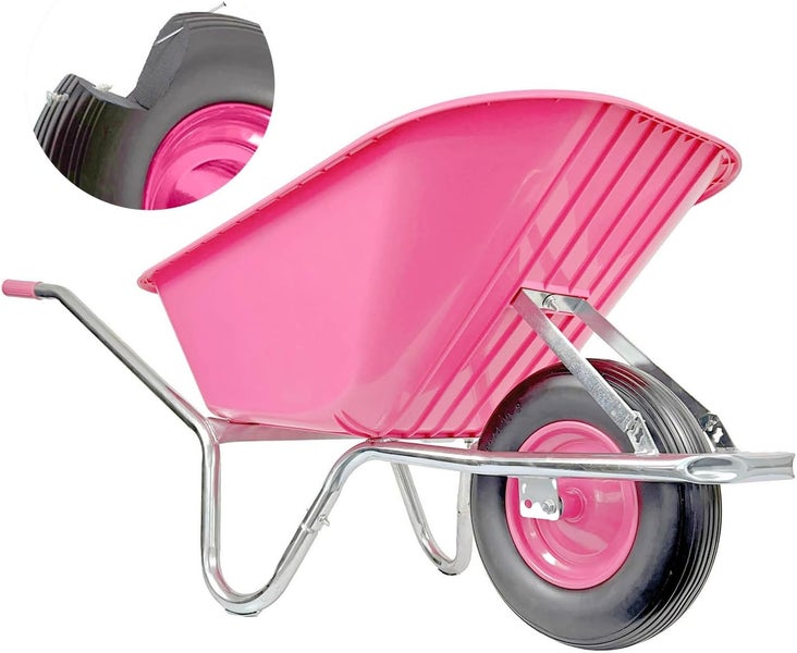 Schubkarre Matrix 100L 250kg | pannensicheres Vollgummirad | pinke Kunststoffwanne & verzinkter Rahmen
