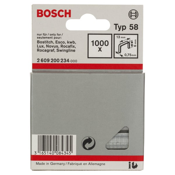 Bosch 1.000x Feindrahtklammer Typ 58, 13 x 0,75 x 6 mm - 2609200234