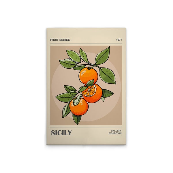 Illustration eines Posters mit Orangen und dem Titel Sizilien