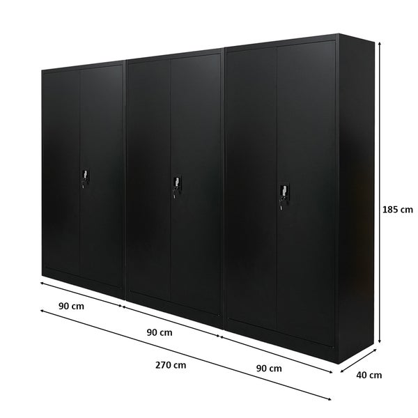 PROREGAL Mega Deal 3x Flügeltürenschrank ELEPHANT HxBxT 185 x 90 x 40 cm 4 Fachböden Schwarz