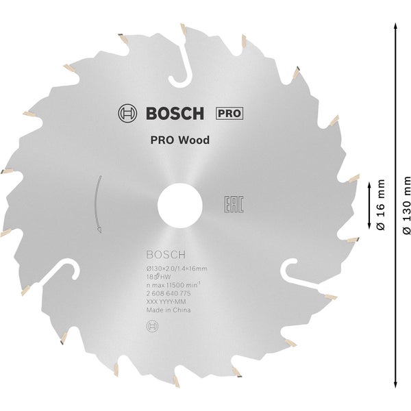 Bosch PRO Wood Kreissägeblatt 130 x 2 x 16 mm - 2608640775