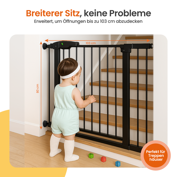 Goliving Treppengitter ohne Bohren - Klemmenbefestigung - Klemmenmodell - erweiterbar - Metall - 75 bis 103 cm - Schwarz