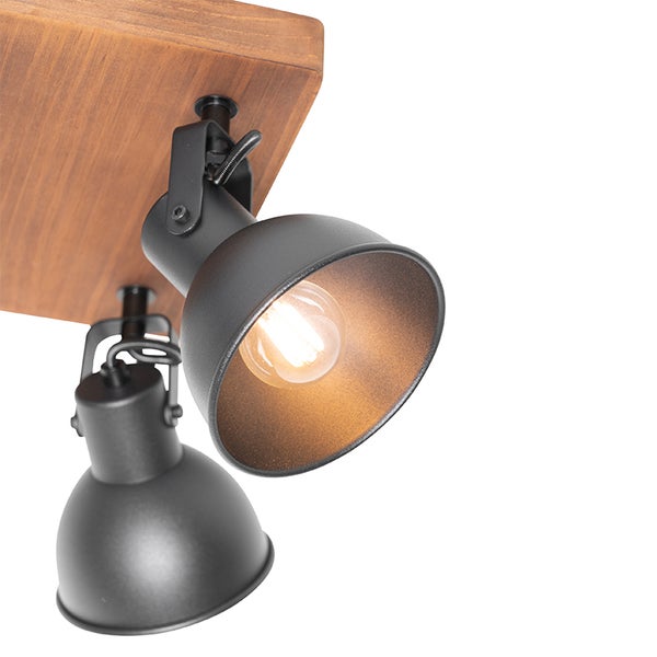 Deckenleuchte mit zwei Strahlern und Holzsockel