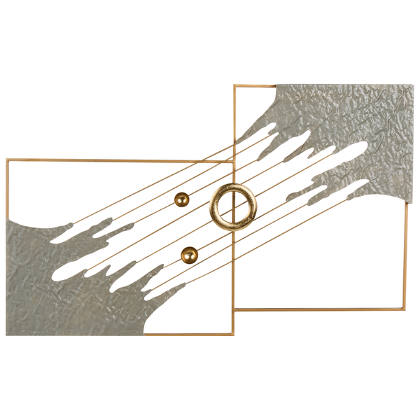 Wanddekoration mit Rechtecken, Linien, Kugeln und Ornamenten