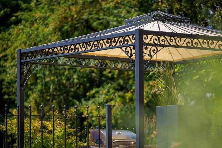 Pavillon ELEO Genua 3 x 3 m anthrazit - pulverbeschichtet | mit Sonnensegel ecru