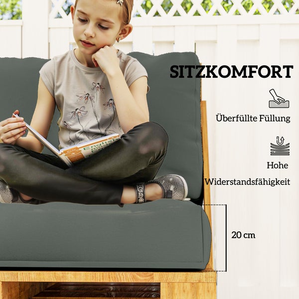 Outsunny Palettenkissen 2er Set Abnehmbar Sitzkissen Palettenpolster mit Rückenlehne Outdoor Kissen Palettenauflagen für Europaletten Palettensofa Palettenmöbel 120 x 80 x 20 cm Dunkelgrau