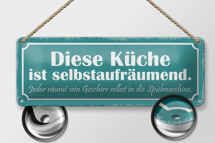 Blechschild Spruch 27x10cm diese Küche ist selbstaufräumend Dekoration