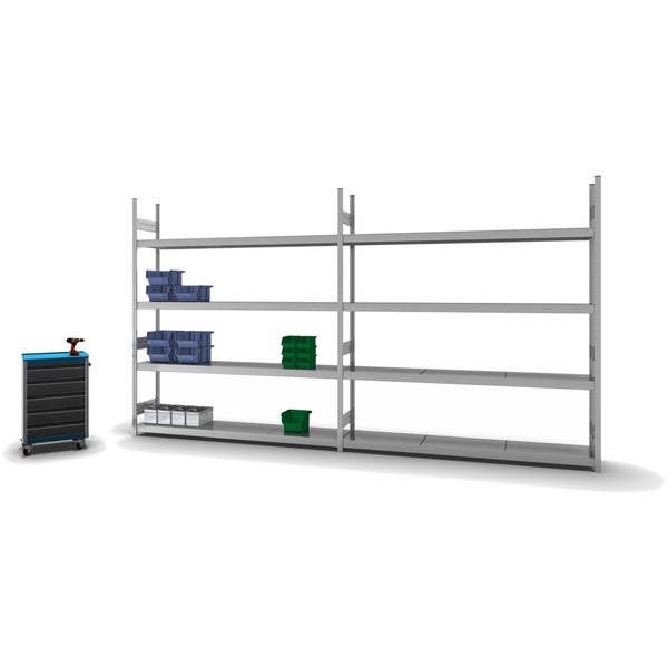 PROREGAL Weitspannregal Stecksystem T-Profil Grundregal HxBxT 250x225x40 cm 4 Ebenen Stahlplatten Fachboden Fachlast 350 kg Verzinkt