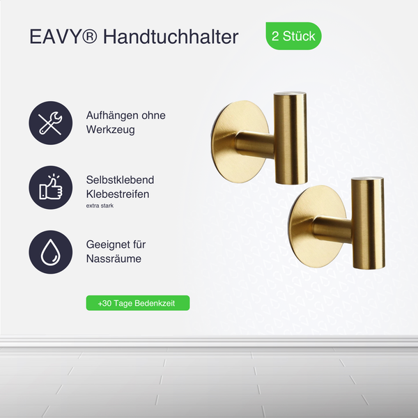 EAVY Handtuchhaken Edelstahl Gold Selbstklebend 2er Pack