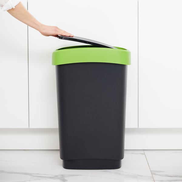 PROREGAL Klassischer Abfalleimer Für Innenbereich 50 Liter HxBxT 60 x 29,8 x 40 cm Kunststoff Schwarz-Grün