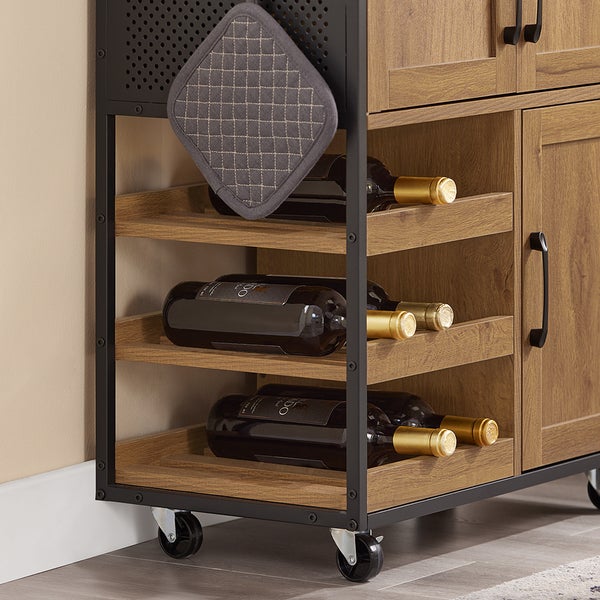 Servierwagen mit Weinfach und Küchenutensilienaufhänger