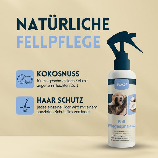 nimo® Fell Pflegespray Kokos für Hunde und Katzen • verleiht dem Fell Glanz und pflegt es