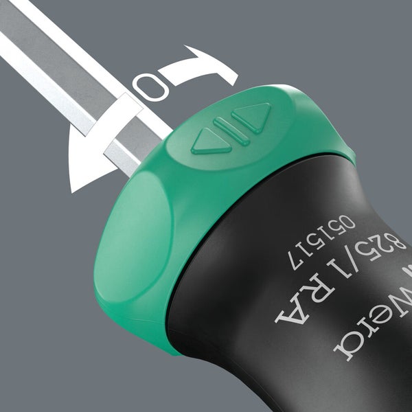 Detailansicht des Umschalthebels eines Wera Schraubendrehers