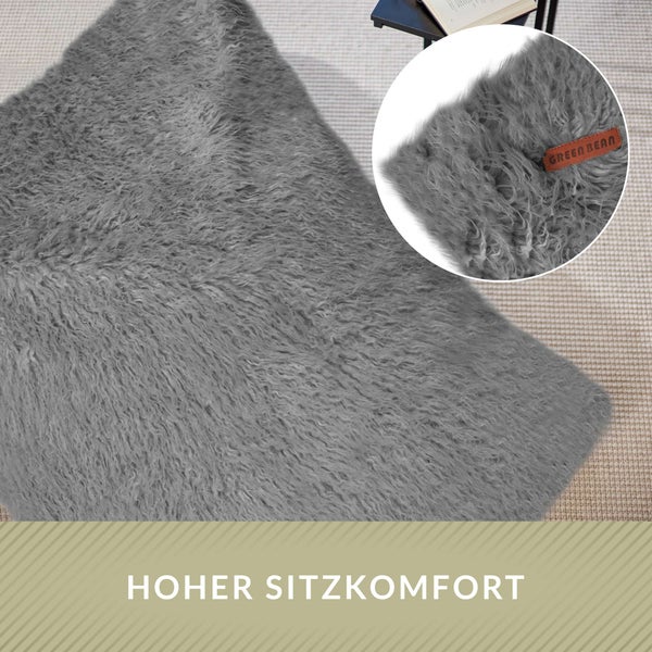 Green Bean XXL-Sitzsack Fellotpik mit Füllmaterial (EPS Perlen - 380 Liter) - Indoor Maße ca 180 x 140 cm - Bean Bag Sitzkissen Sitzpuff Sitzsessel Bodenkissen Lounge Grau