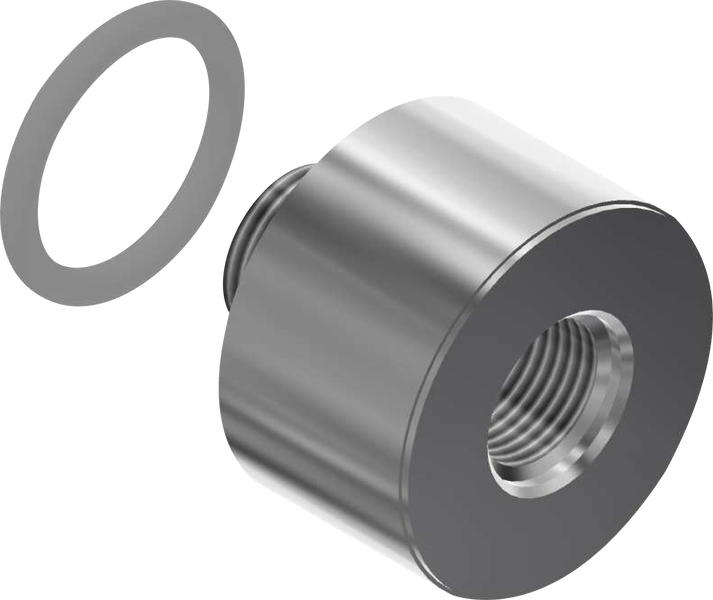 Zylindrischer Metalladapter mit Innengewinde und separatem Dichtungsring.