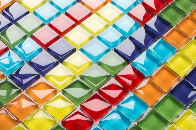 Glasmosaik auf Netz für Bad und Küche 30cm x 30cm  - Long Rainbow