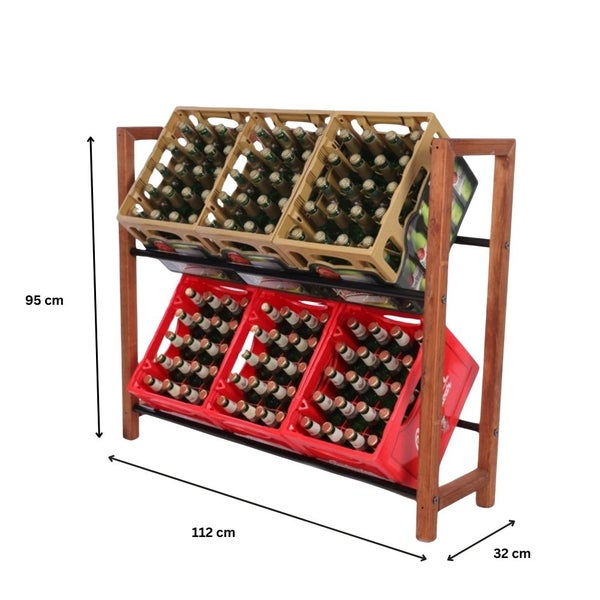 PROREGAL Getränkekistenregal HUNSRÜCK HxBxT 95x112x32cm 6 Kisten auf 2 Ebenen Massives Kiefernholz Braun geölt