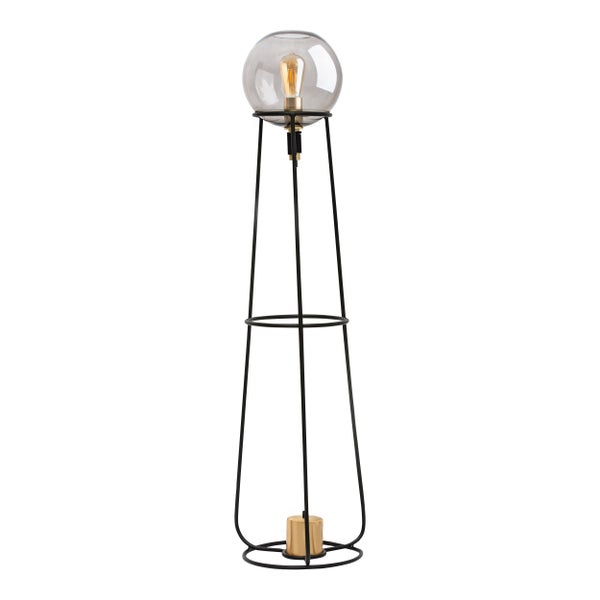 Stehleuchte STELO , moderne Stehlampe aus schwarzem Metall und Rauchglas, E27-Fassung, 128,5 cm hoch, für Esszimmer, Wohnzimmer, Diele oder Büro,