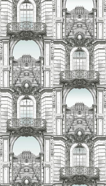 Tapete mit Fassadenmuster und Balkonen