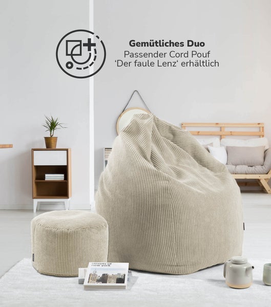 mokebo Sitzsack Cord XXL in Beige 'Der Tagträumer', Bean Bag mit EPS-Perlen Füllung