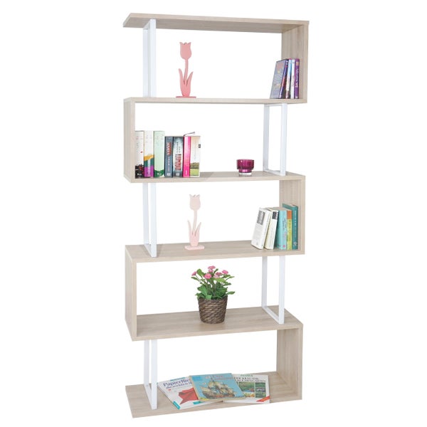Dekoratives Bücherregal mit fünf Fächern und verschiedenen Dekorationen
