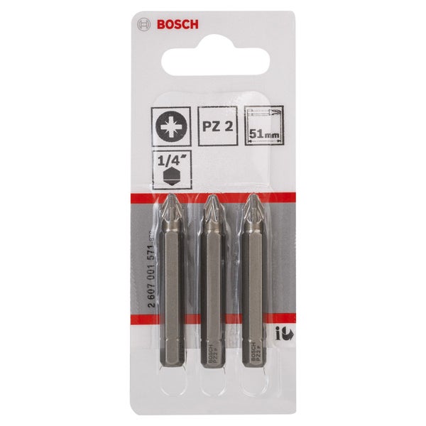 Bosch 3x Schrauberbit Extra-Hart, PZ 2, 51 mm - 2607001571
