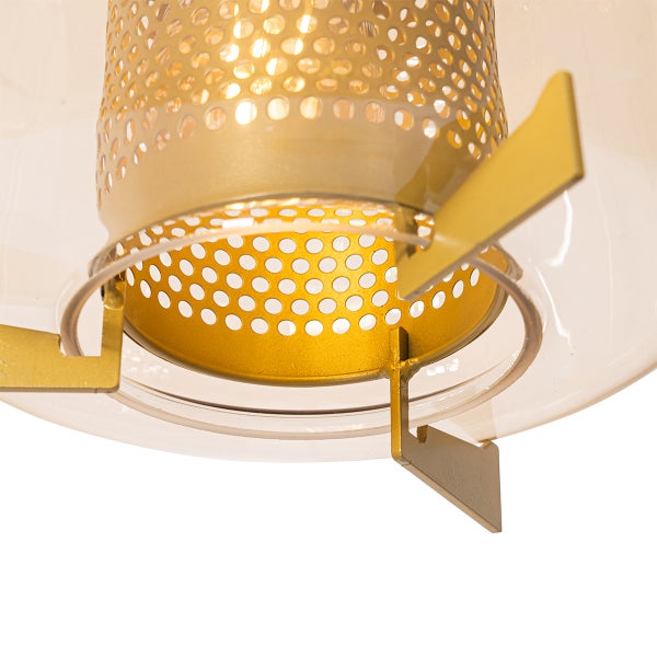 Hängelampe gold mit braunem Glas 30 cm länglich 3-flammig - Kevin