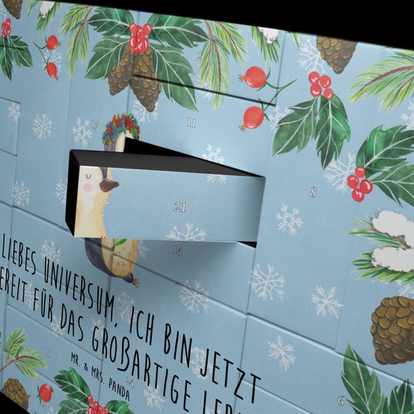 Mr. & Mrs. Panda Befüllbarer Adventskalender Pinguin Blumen - Blau Pastell