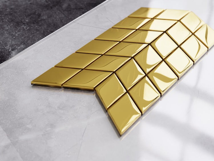 Glasmosaik auf Netz für Bad und Küche 17.2cm x 29.8cm - Mini Gold Chevron