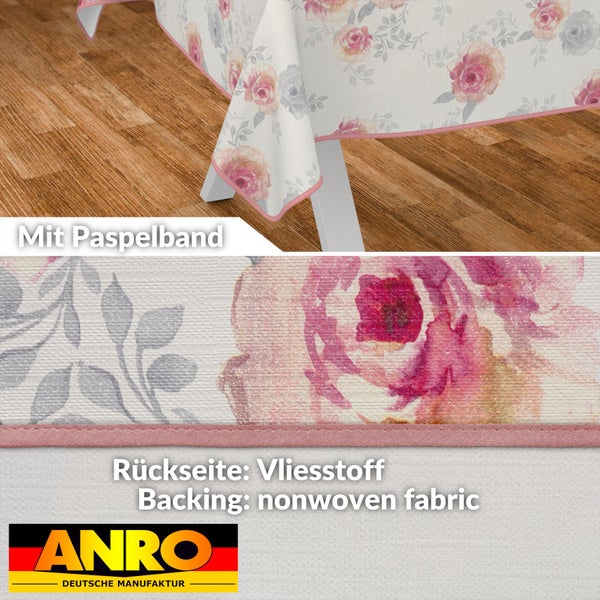 Tischdecke mit Rosenmuster, Paspelband und Vliesstoff-Rückseite