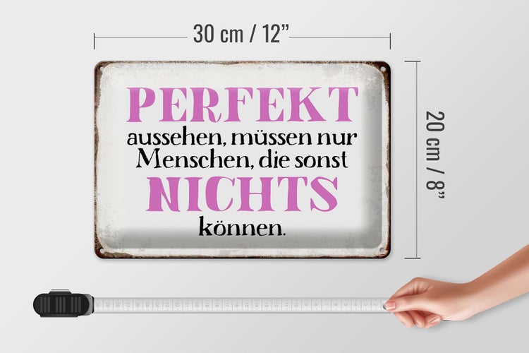 Blechschild Spruch 30x20cm perfekt aussehen nichts können
