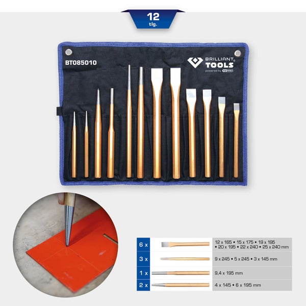 BRILLIANT TOOLS Meißel und Durchtreiber-Satz 12tlg. - BT085010