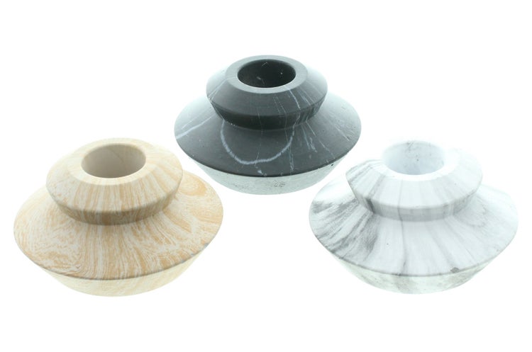 FRANK FLECHTWAREN | Stabkerzenhalter Marmor, 3er Set, POLYRESIN, 8,5 x 8,5 x 4,5 cm