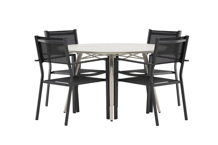 Lina Gartenset Tisch 120x120cm, 4 Stühle Copacabana, beige,schwarz. 120 X 74 X 120 cm