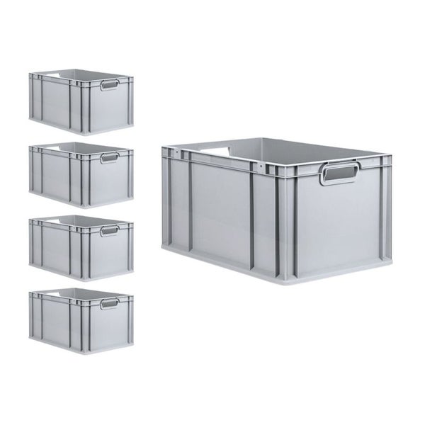 PROREGAL Spar Set 5x Eurobox Nextgen Economy Mit Scharnierdeckel & Schwarzen Schiebeschnappverschlüssen Griffe Offen HxBxT 32 x 40 x 60 cm 65 Liter