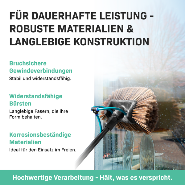 VONROC Teleskop Waschbürste mit Teleskopstiel 6,5m - Ausziehbar Teleskopstangen Reinigung für Fenster, Terrassendach, Solaranlage - inkl. Bürste, Schlauch, Seifenspender
