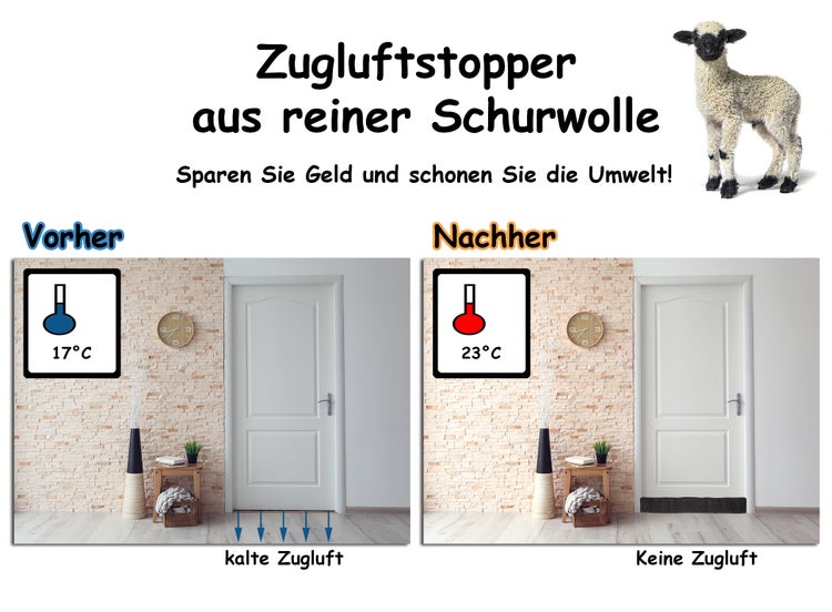 BigDean 2x Zugluftstopper für Türen 100cm - 100% Schurwolle - Anthrazit - Türluftstopper Luftzugstopper Windstopper - Made in Germany