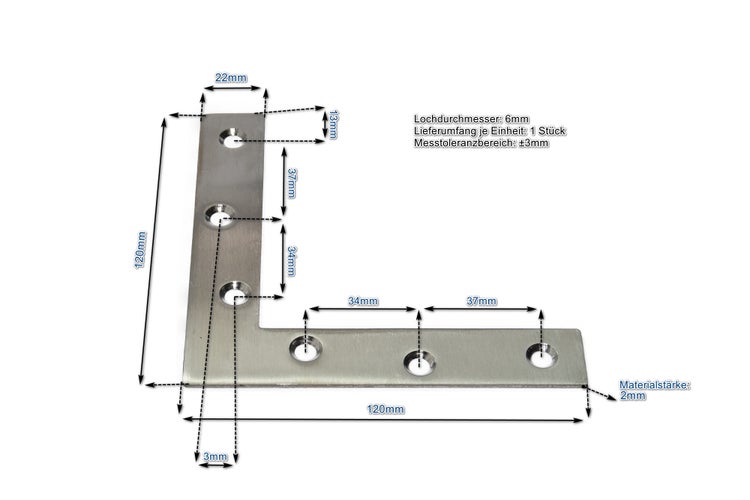 Winkelverbinder mit Maßangaben