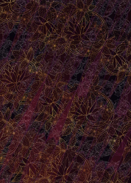 Abstraktes Muster mit Blättern und floralen Elementen