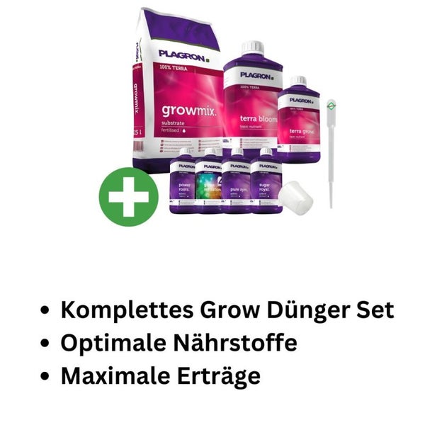 Plagron Growmix Erde-Set Big 50L – Komplettes Set mit Terra Grow & Bloom Dünger, Pure Enzym, Green Sensation, Sugar Royal, Power Roots – Für optimales Pflanzenwachstum & üppige Blüte