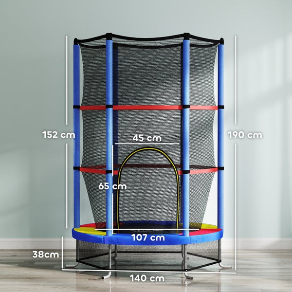 Abmessungen eines Kindertrampolins mit Sicherheitsnetz